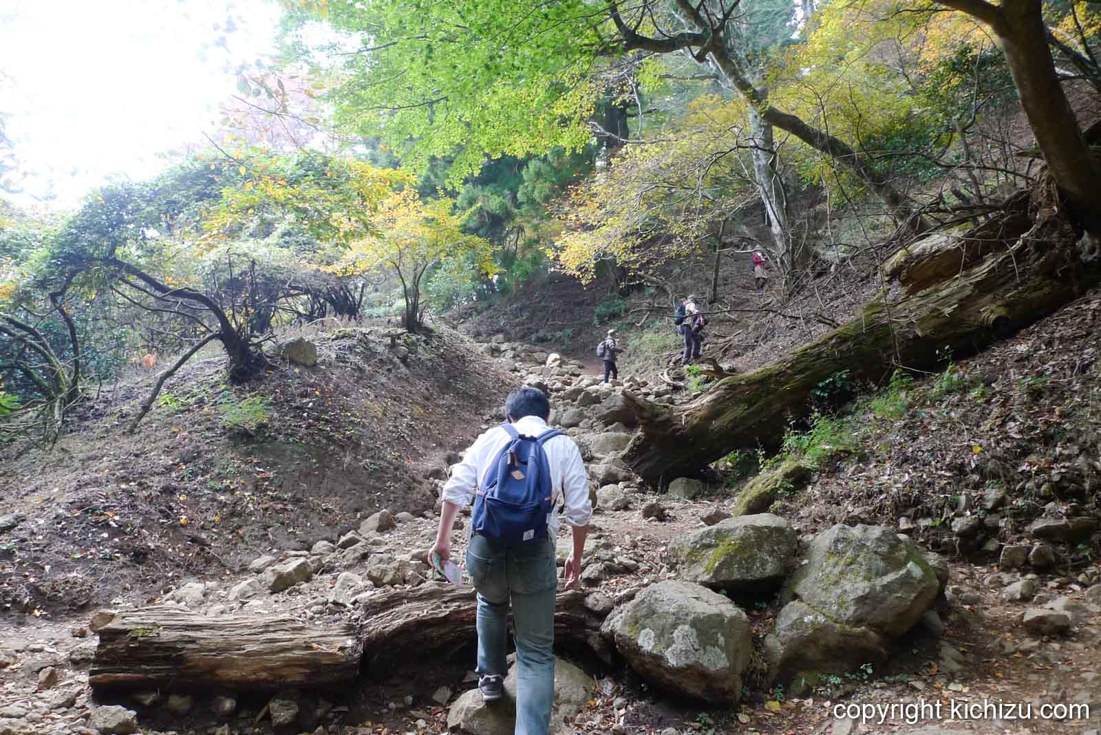 大山の険しい岩道