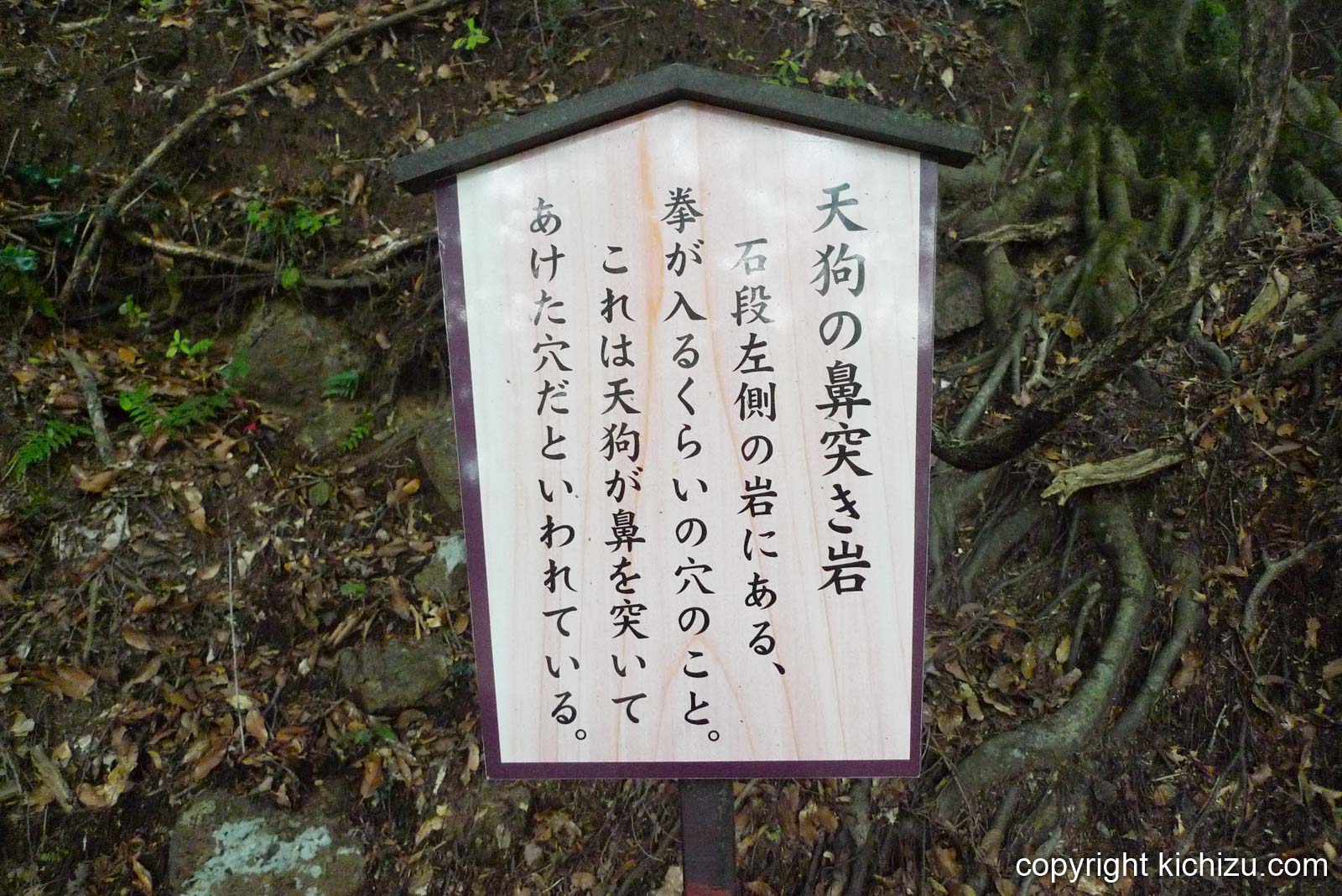 天狗の鼻突き岩の看板